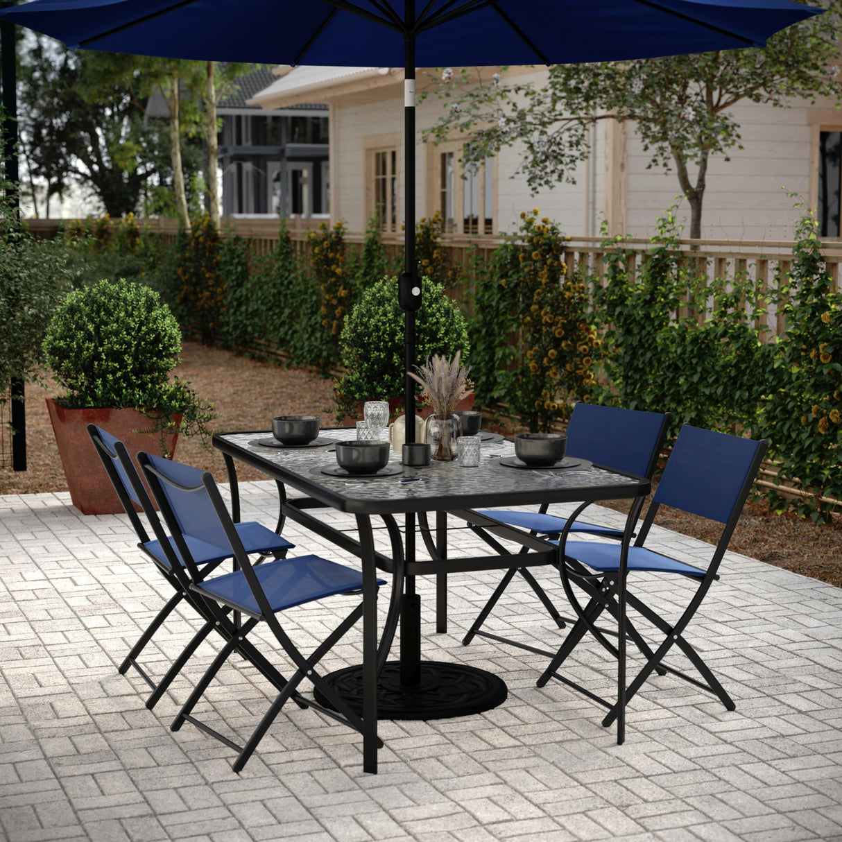 Tory Rectangle Patio Table with Umbrella Hole, Commercial All-Weather Table
