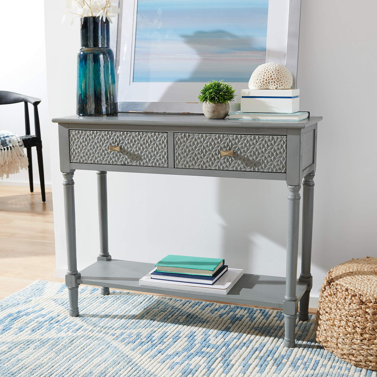 Safavieh Home Collection Halton Distressed Grey 2-Drawer Bottom Shelf Console Table CNS5718D, 0