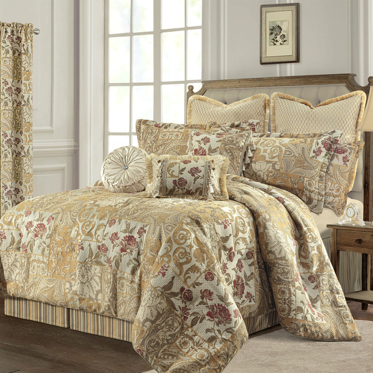 acquard Comforter Set, 9-Piece Patchwork Comforter King, Bedding Sets with Bed Skirt,