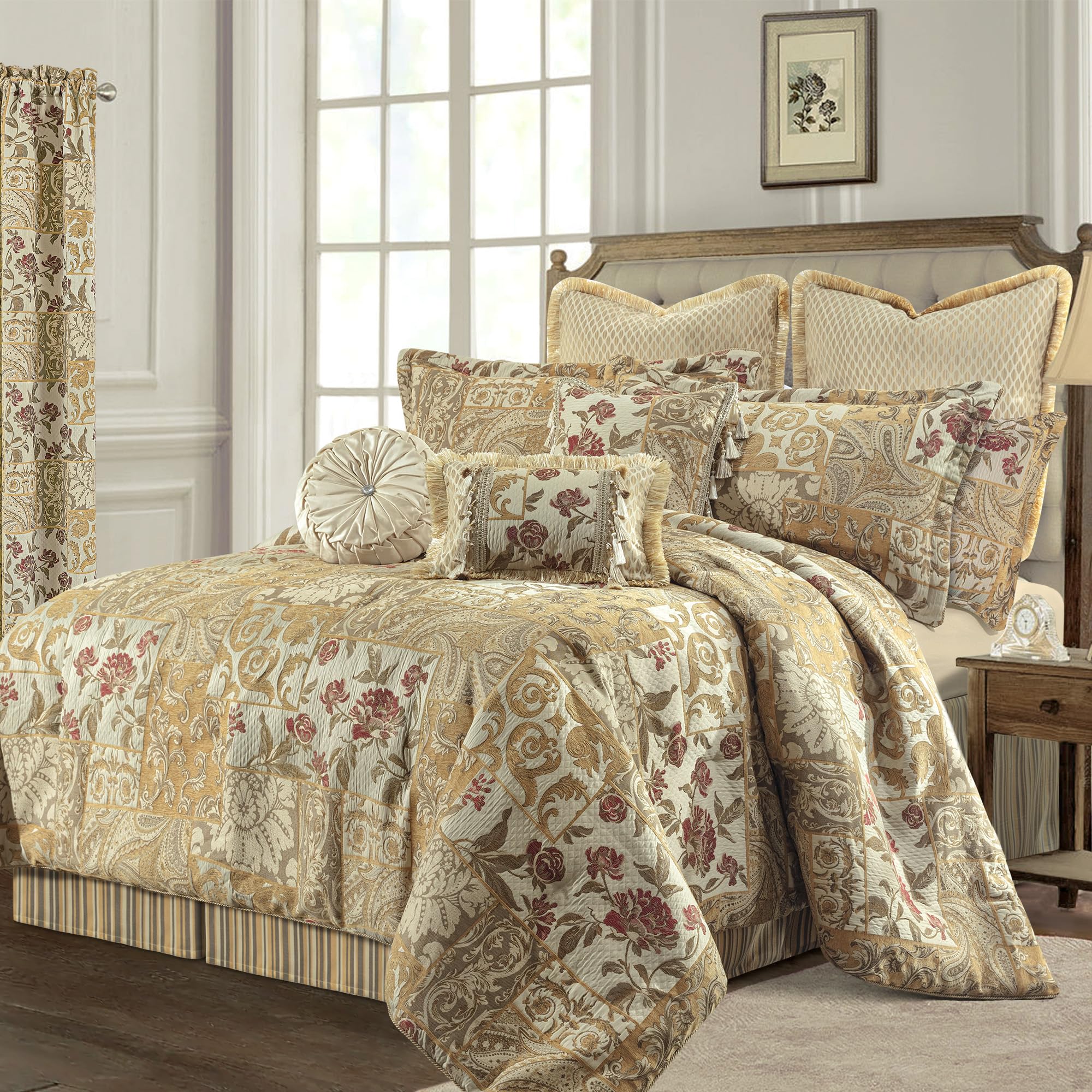 acquard Comforter Set, 9-Piece Patchwork Comforter King, Bedding Sets with Bed Skirt,
