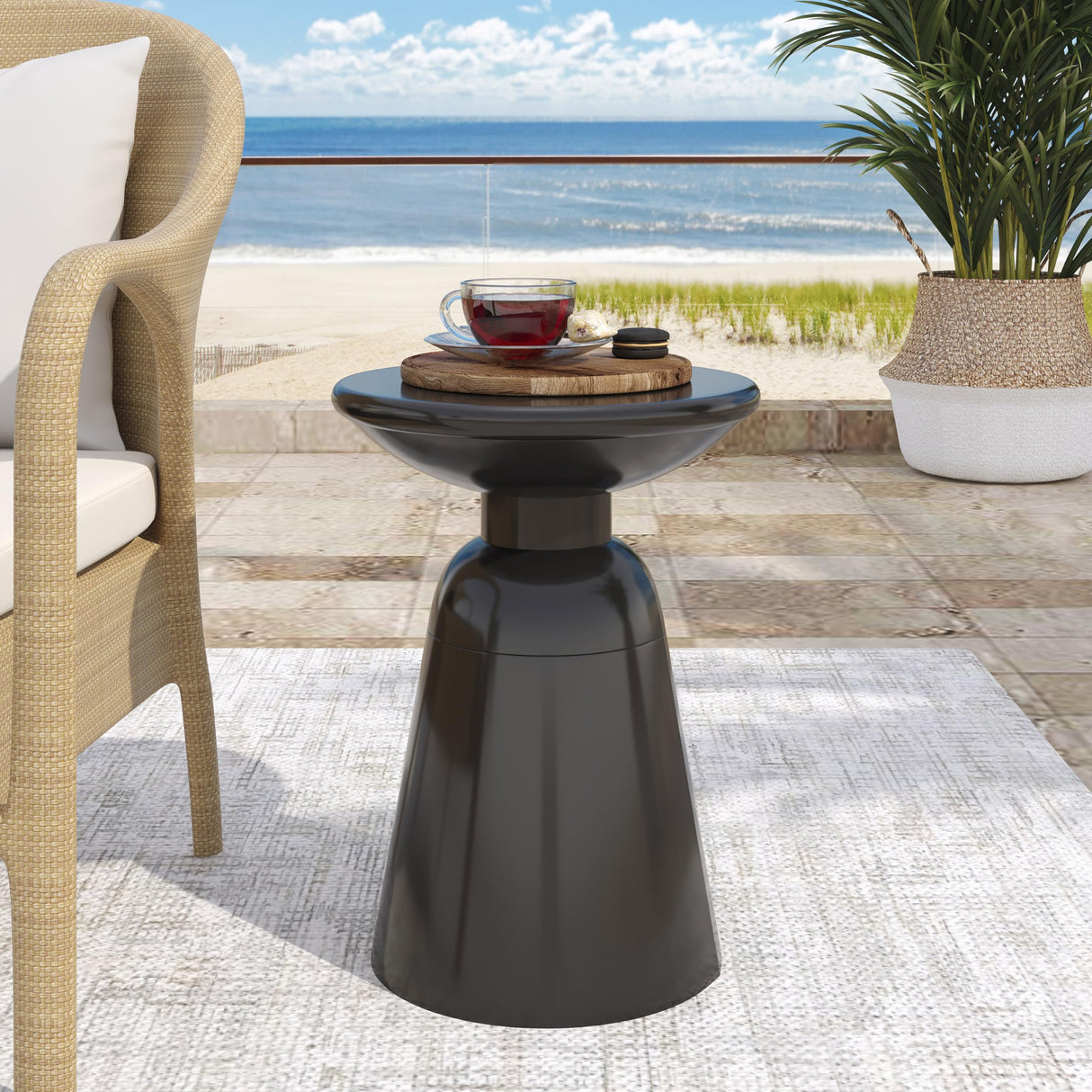 Metal End Table-Large for Living Room (Navy Blue) (15"x21", Black)