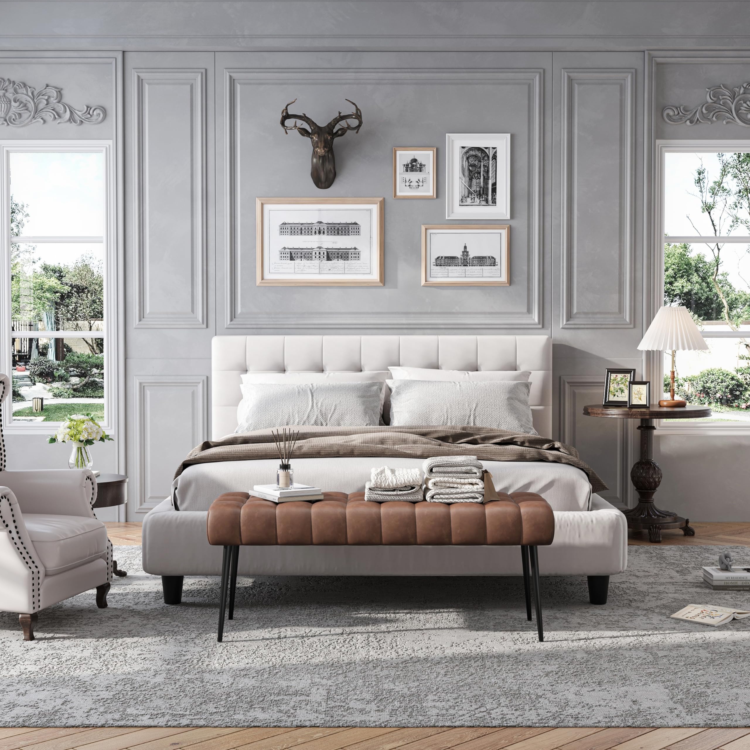 44.5”Bedroom Bench, Modern Faux Leather End of Bed Bench