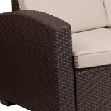 Flash Furniture Seneca Chocolate Brown Faux Rattan Sofa with All-Weather Beige Cushions