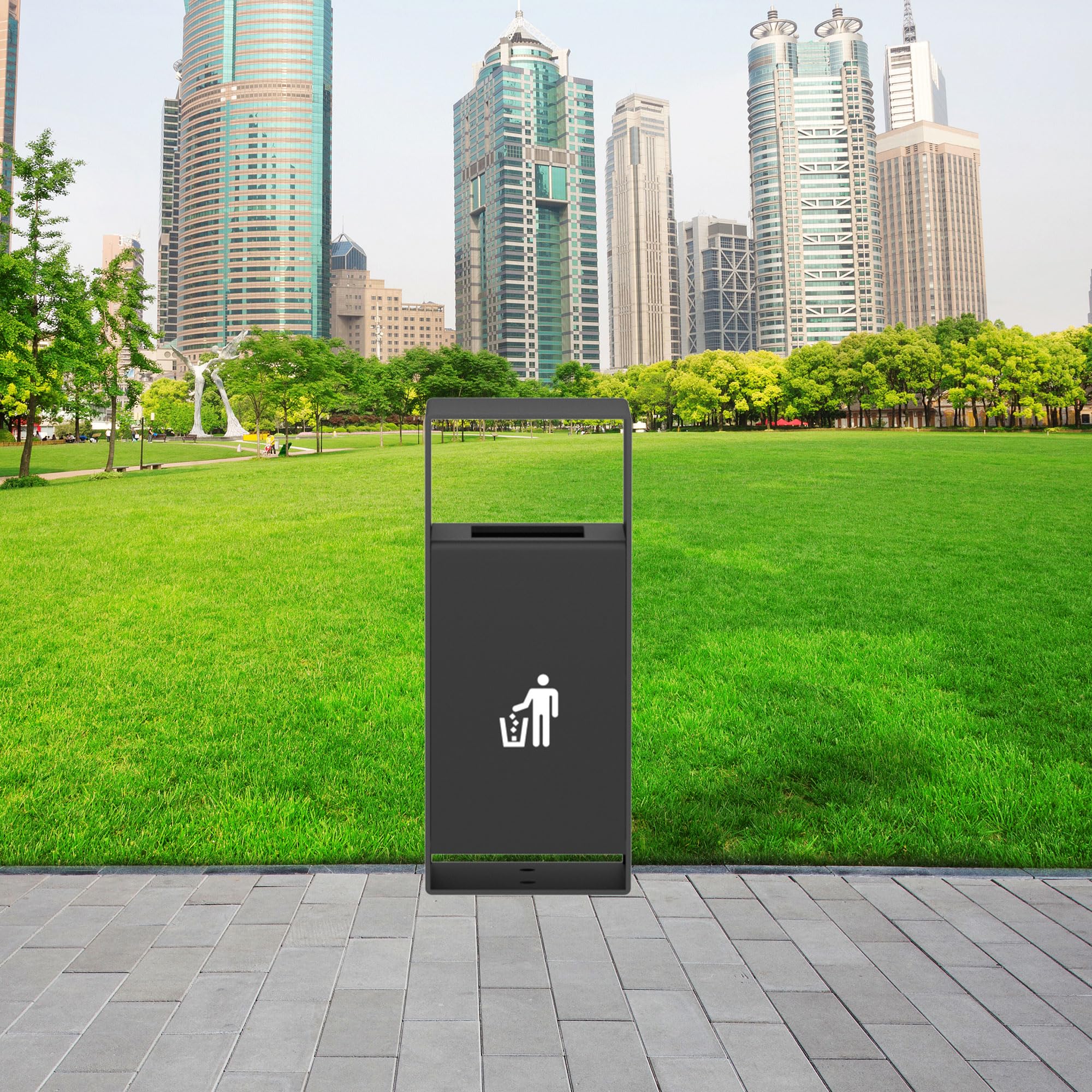 Outdoor Trash Can with Lid – Commercial Metal Garbage Bin with Lockable Door