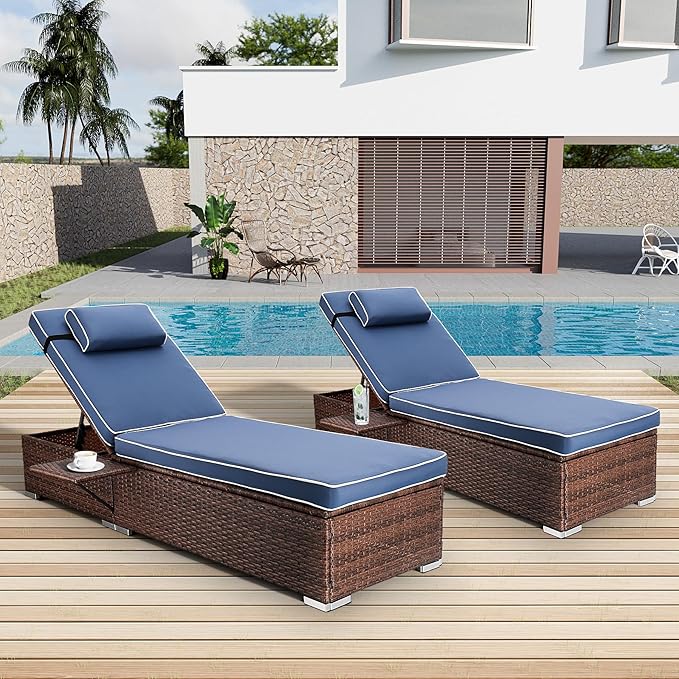 Chaise Lounge Outdoor Wicker Lounge Chairs for Outside PE Rattan Patio Chairs Pool