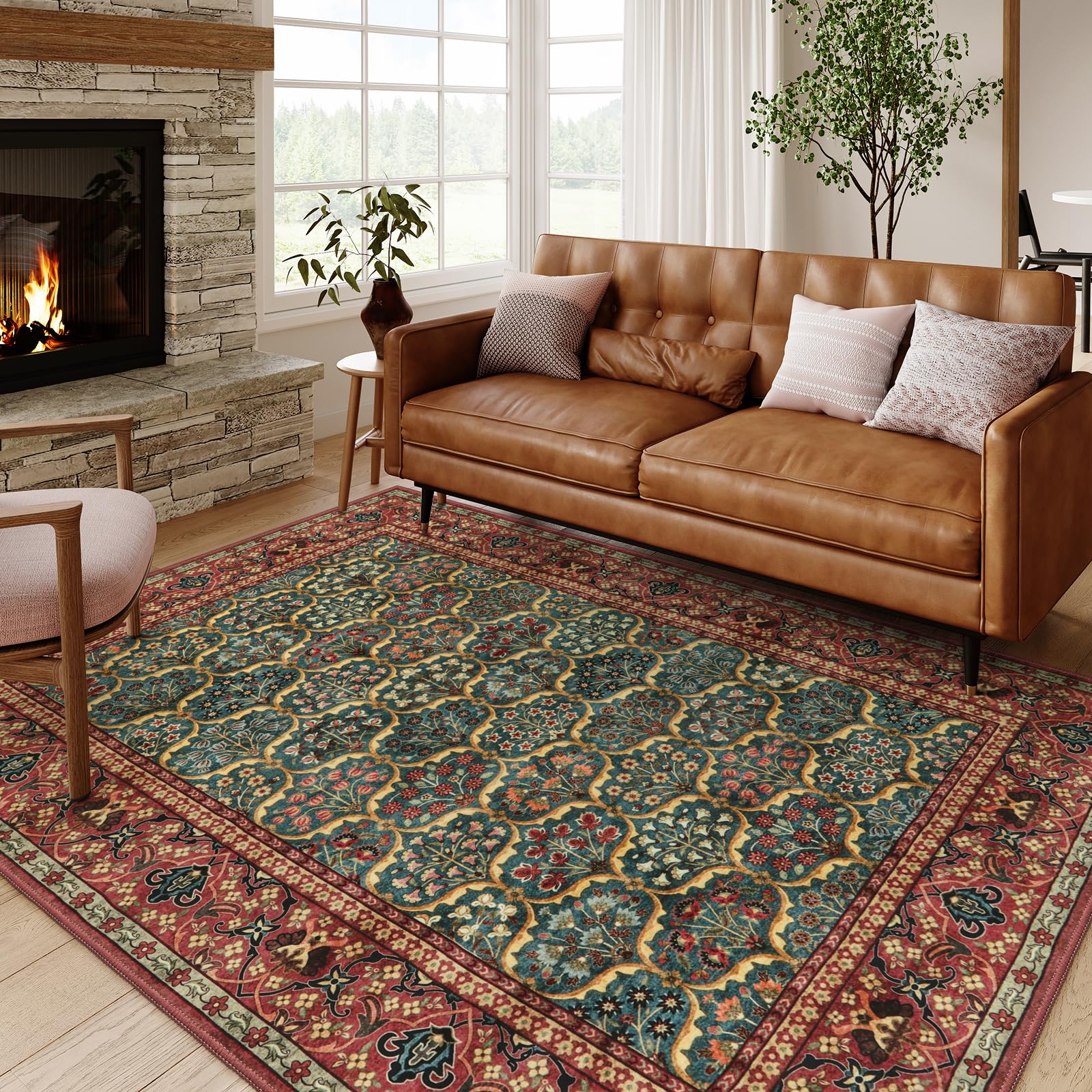 Large Rugs for Living Room - Oriental Machine Washable 6x9 Area Rugs Non-Slip Ultra