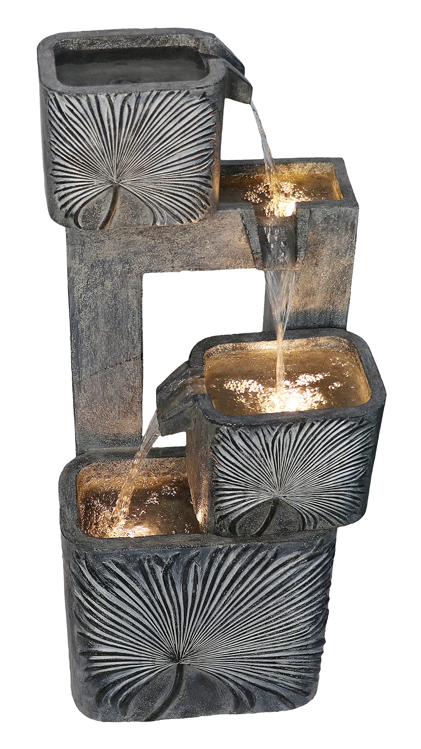 3 Tiers Modern Cascading Water Fountain Outdoor with Warm White LEDs