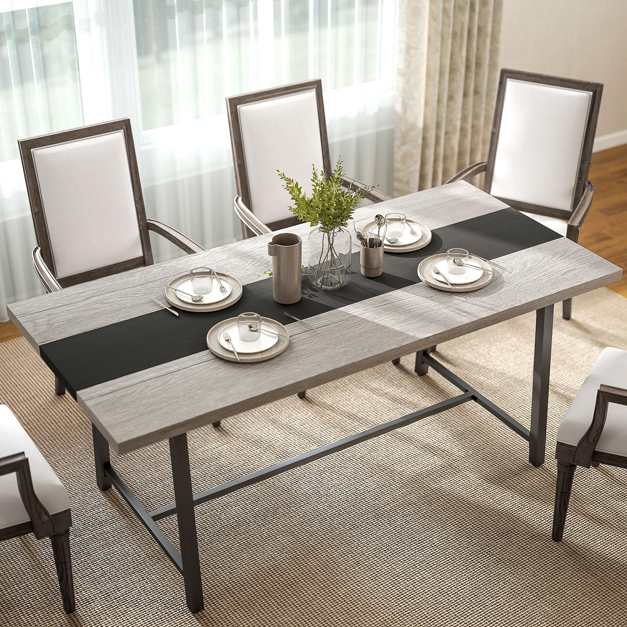 70.9" Industrial Rectangular Dining Table for 8 People