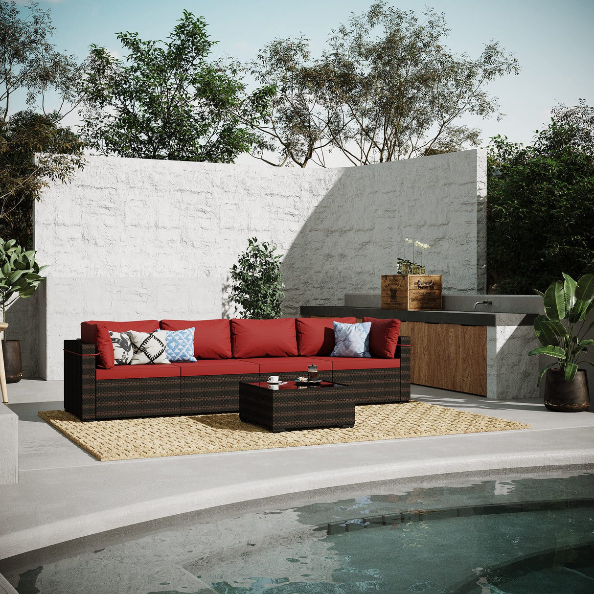 5 Pieces Patio Furniture Sets Outdoor Sectional Sofa