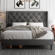 Size Platform Bed Frame with Button Tufted Headboard