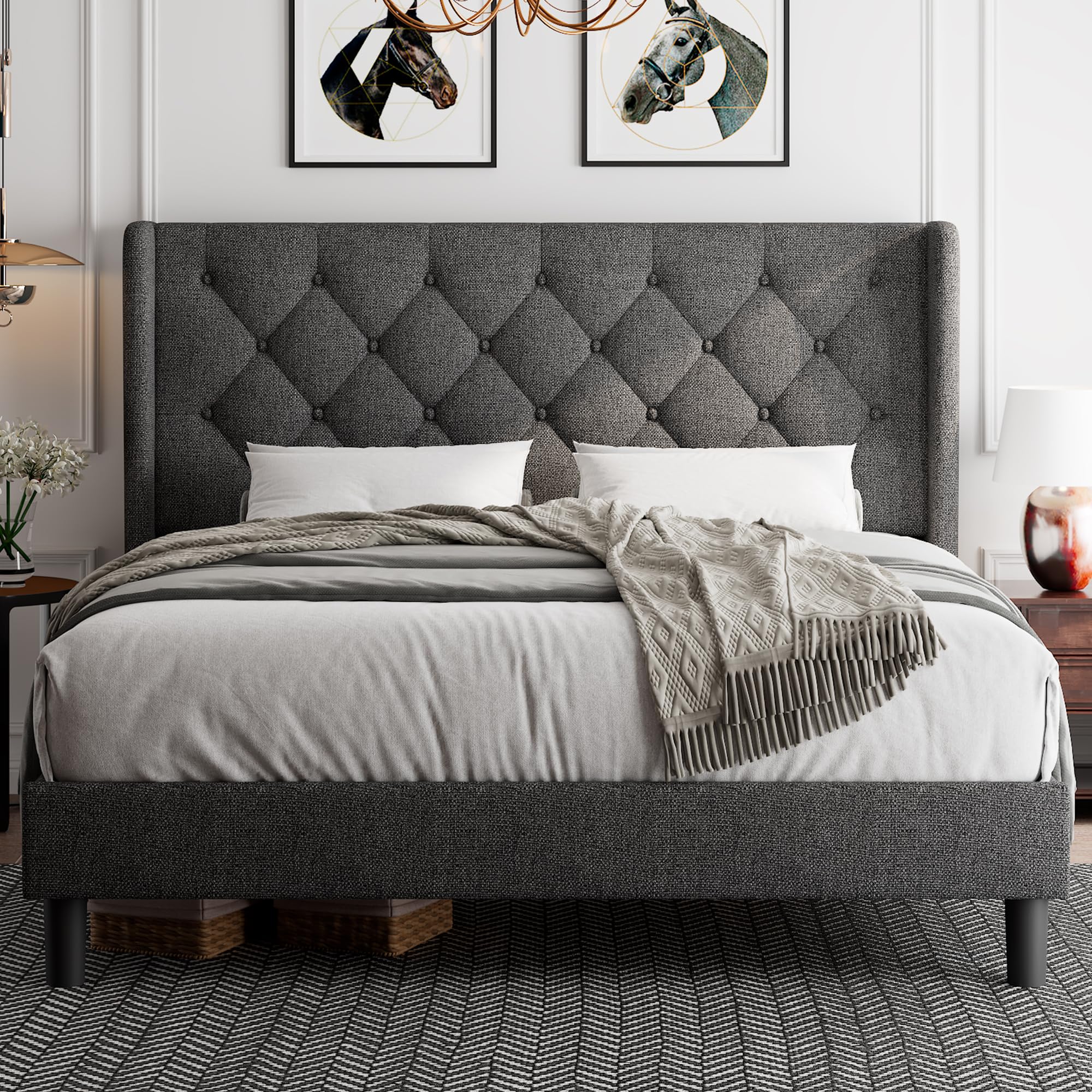Size Platform Bed Frame with Button Tufted Headboard
