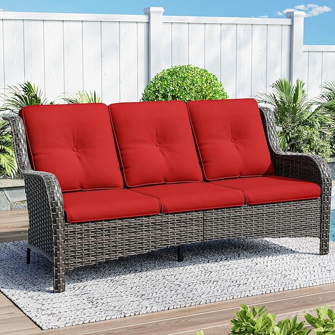 Patio Sofa Wicker 2-Seat Outdoor Couch with Deep Seating, High Back