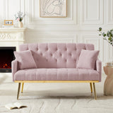 56" Teddy Fabric Loveseats Sleeper Sofa with 2 Pillows and 4 Solid Metal Legs