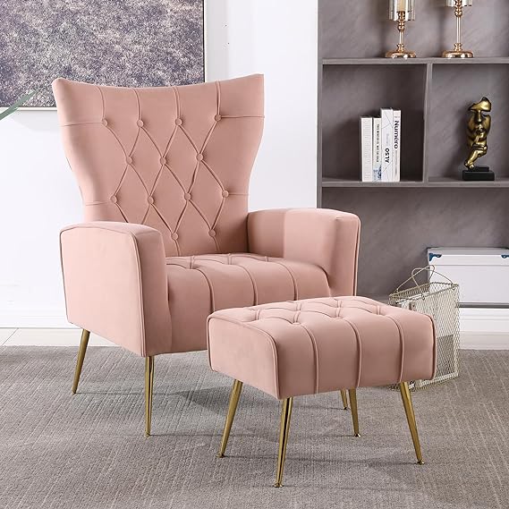 Modern Velvet Accent Living Room Chair, Wingback Arm Chair