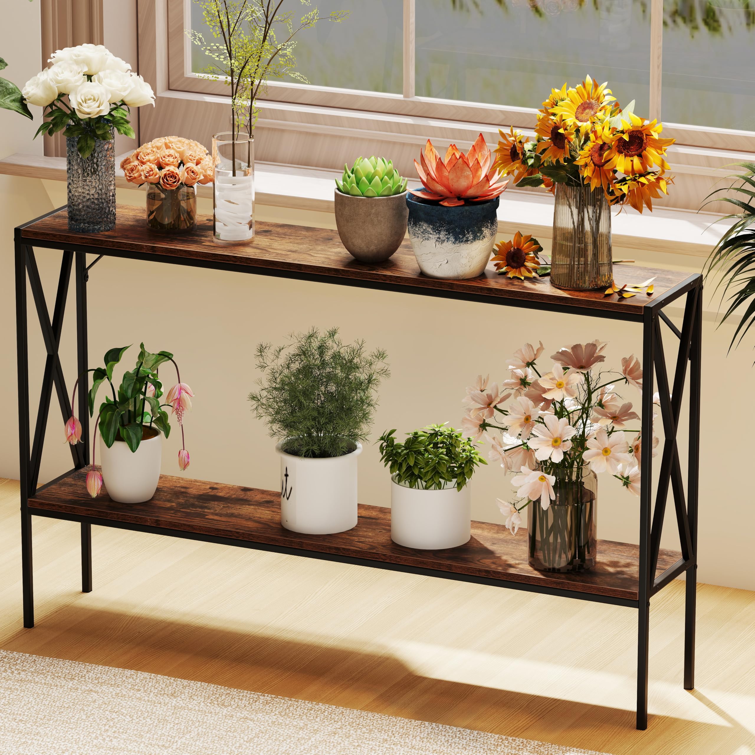 2-Tier Console Table, 47" Narrow Entryway Table with Storage Shelf
