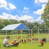 Large Metal Chicken Coop with Waterproof Cover, 19.68'L x 9.84'W x 6.49'H Walk-in