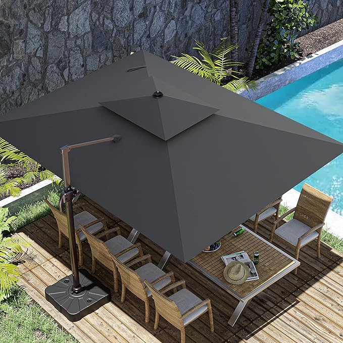 10x13FT Cantilever Outdoor Patio Umbrellas, Double Top Large Rectangle Umbrella