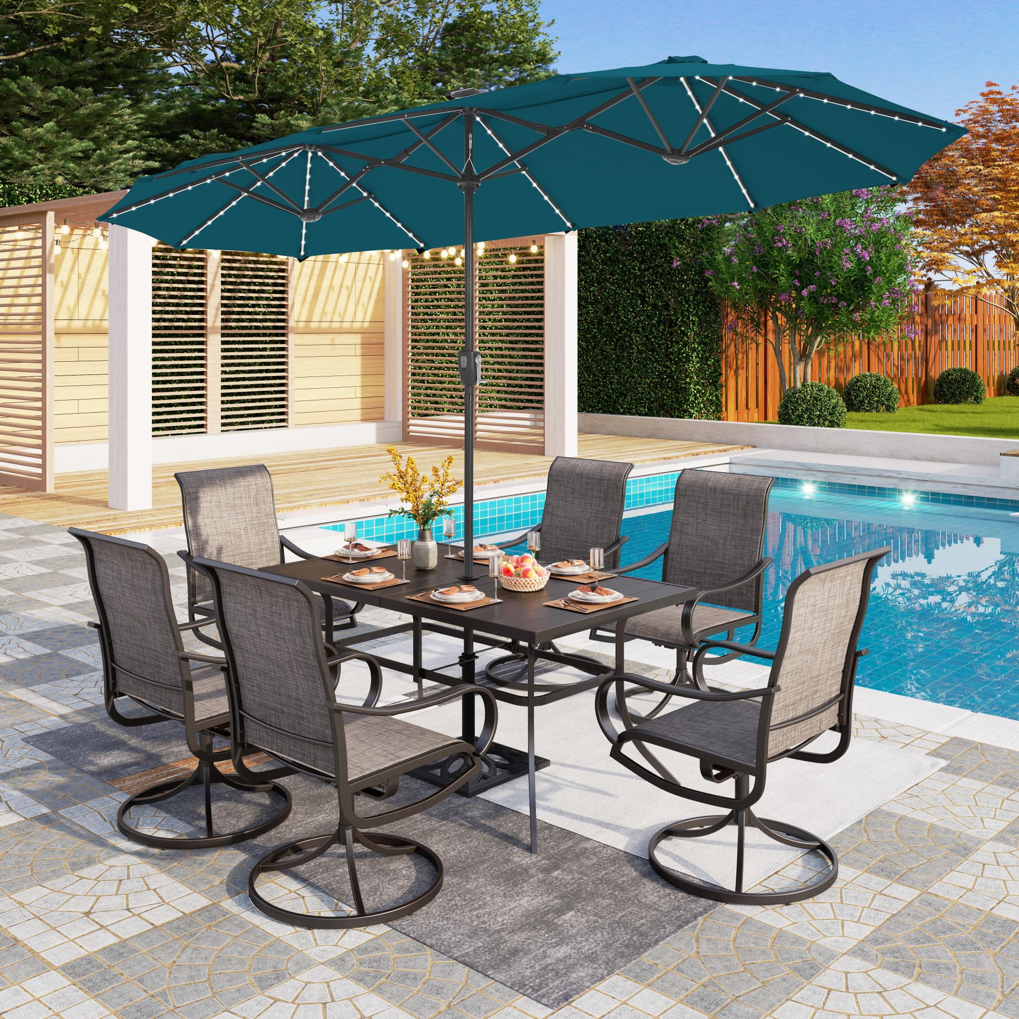 13ft Large Patio Umbrella with Solar Lights, Double-Sided Outdoor Market Rectangle