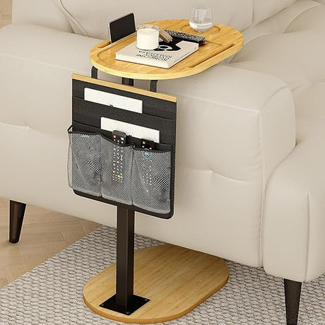 Sofa Tray Table for Couch Arm, Side Table with 360° Rotating Phone Holder