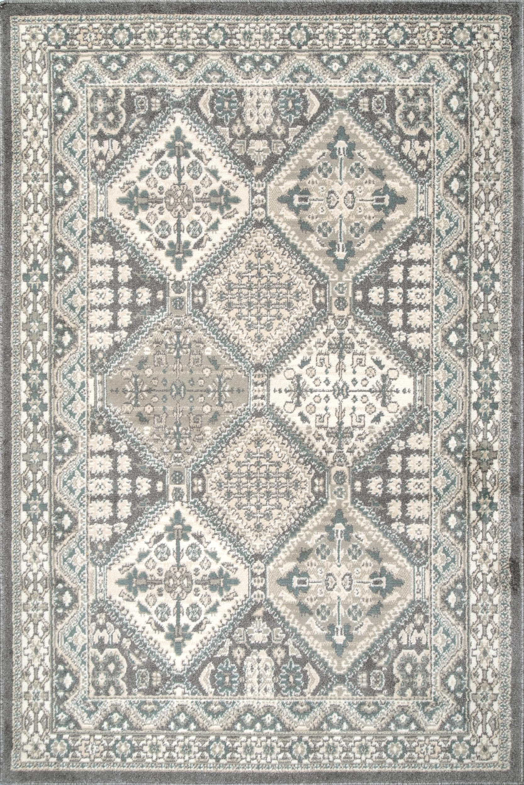 9x12 Becca Traditional Tiled Area Rug - Charcoal Faded Transitional Design