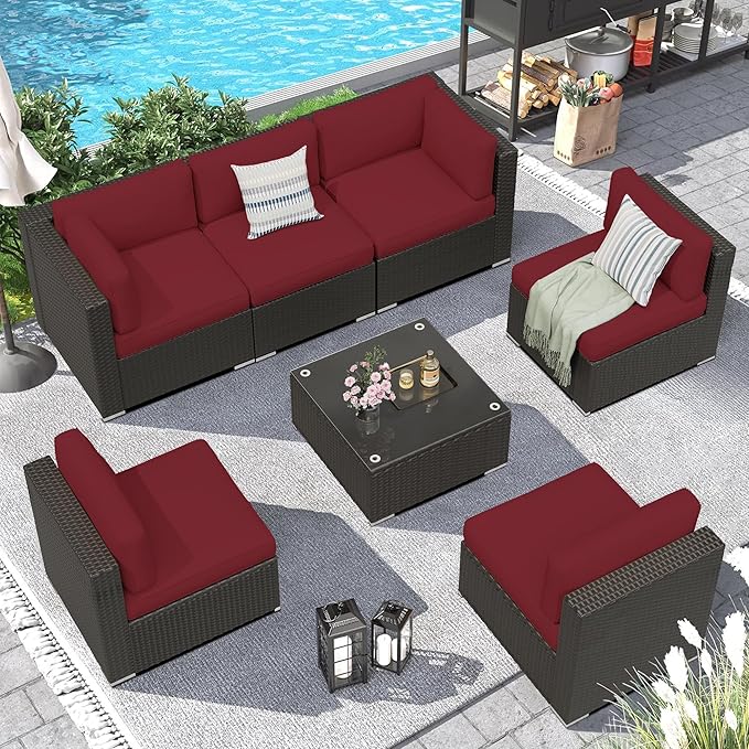 Outdoor Patio Furniture Set 7-Piece All-Weather Sectional Sofa Outside Couch