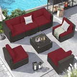 Outdoor Patio Furniture Set 7-Piece All-Weather Sectional Sofa Outside Couch