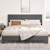 Queen Size Platform Bed Frame with Clean Line Fabric & Adjustable Headboard, Wood