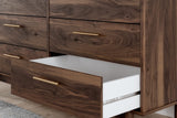 Calverson Contemporary 6 Drawer Dresser with Burnished Goldtone Pulls, Dark Brown