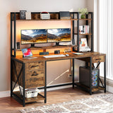 Computer Desk with Drawers & Power Outlets, File Drawers with Lock, 59" Home Office