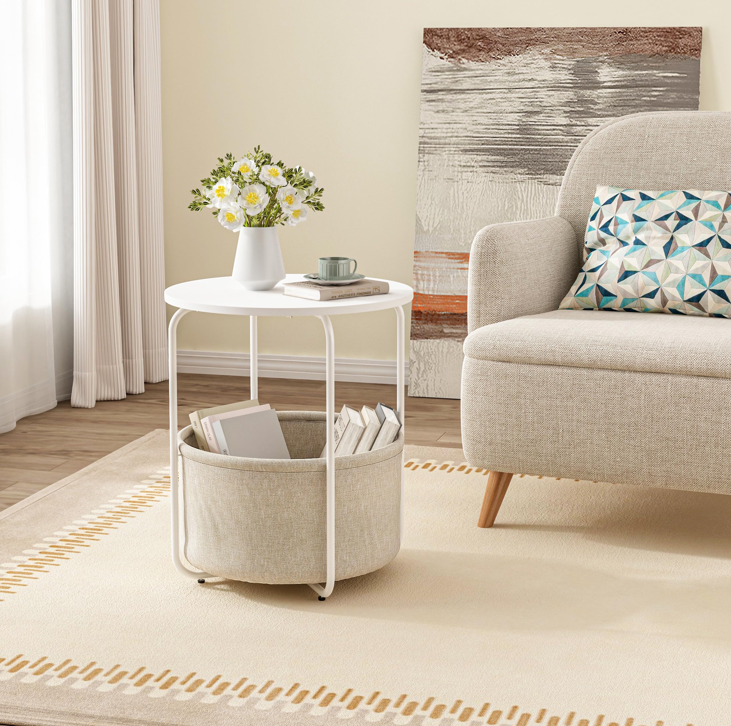 Round End Table, Side Table for Living Room