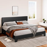 Upholstered Queen Size Bed Frame with Adjustable Headboard