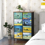 Tall Dresser with 8 Drawer for Bedroom Narrow Van Gogh Chest of Drawers for Hallway