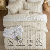 tufted Boho Comforter Set California King - Beige Boho Bedding Comforter Set, 3 Pieces