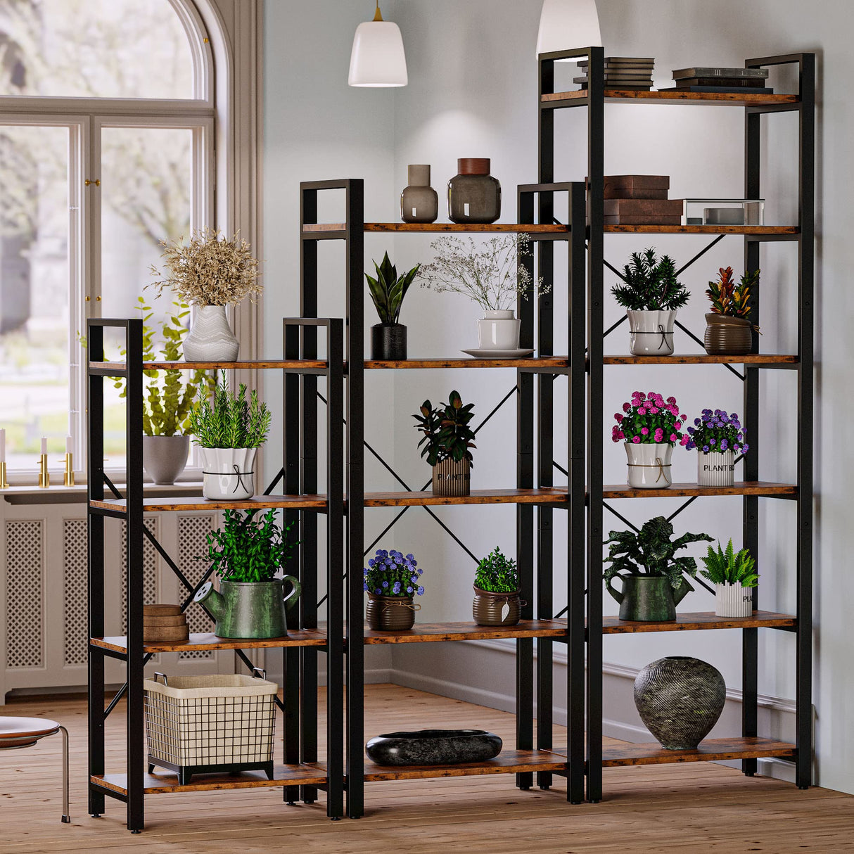 Bookshelf 6-Tier Ladder Shelf 110lbs Display Shelf Vintage Industrial Style Bookcase for Home Office, Living Room
