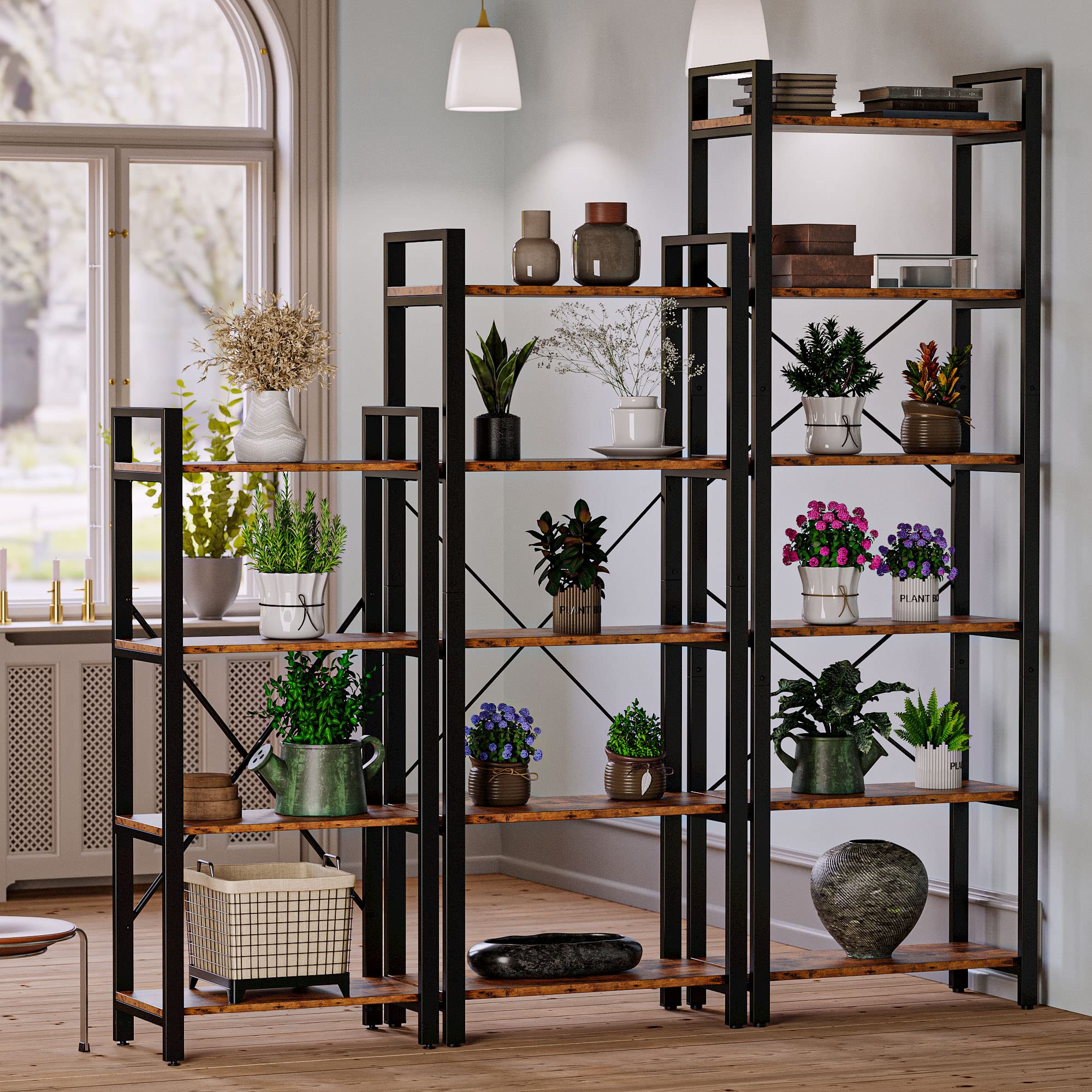 Bookshelf 6-Tier Ladder Shelf 110lbs Display Shelf Vintage Industrial Style Bookcase for Home Office, Living Room