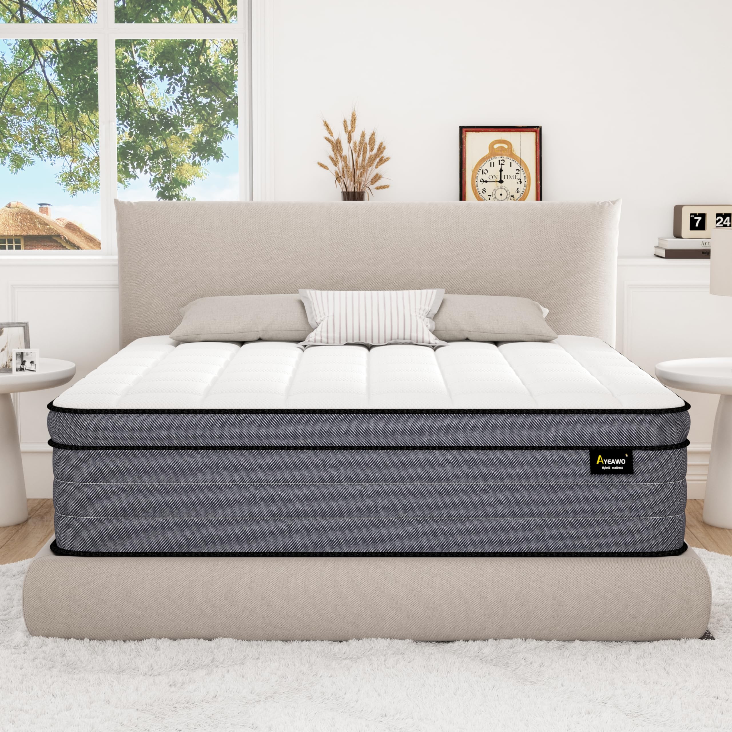 Queen Mattress, 14 Inch Hybrid Mattress Queen Size with Gel Memory Foam