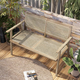 Outdoor Teak Wood Garden Bench, 2-Person Patio Bench with Armrests