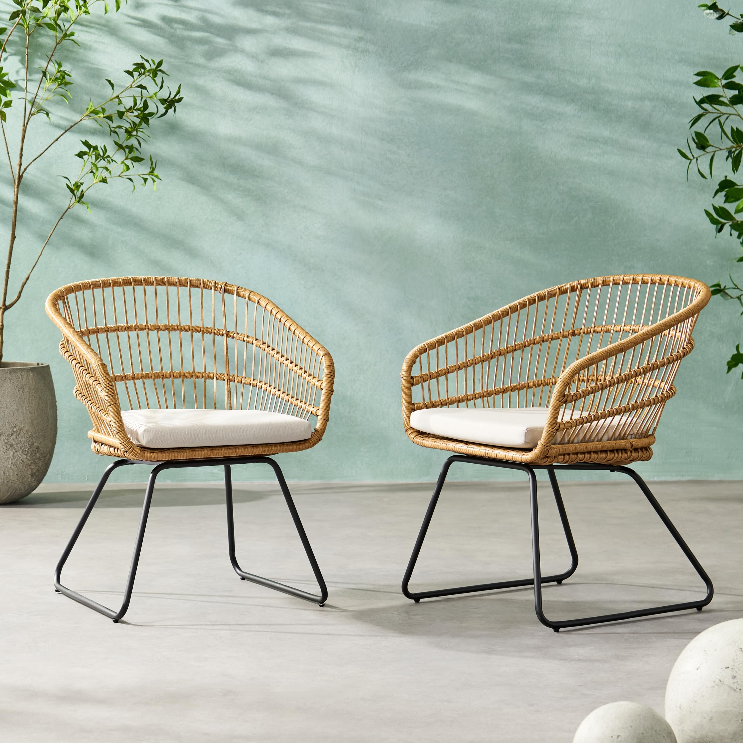 2-Piece Rattan Dining Chairs with Water-Resistant Cushions