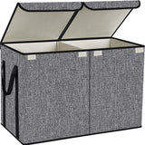 YOLOXO Large Kids Toy Box Chest Storage organizer with Double Flip-Top Lid - Collapsible Sturdy Toy Organizers And Storage Bins With Big Handles For Nursery, Playroom, 26.8"x13.8"x16"(Grey)