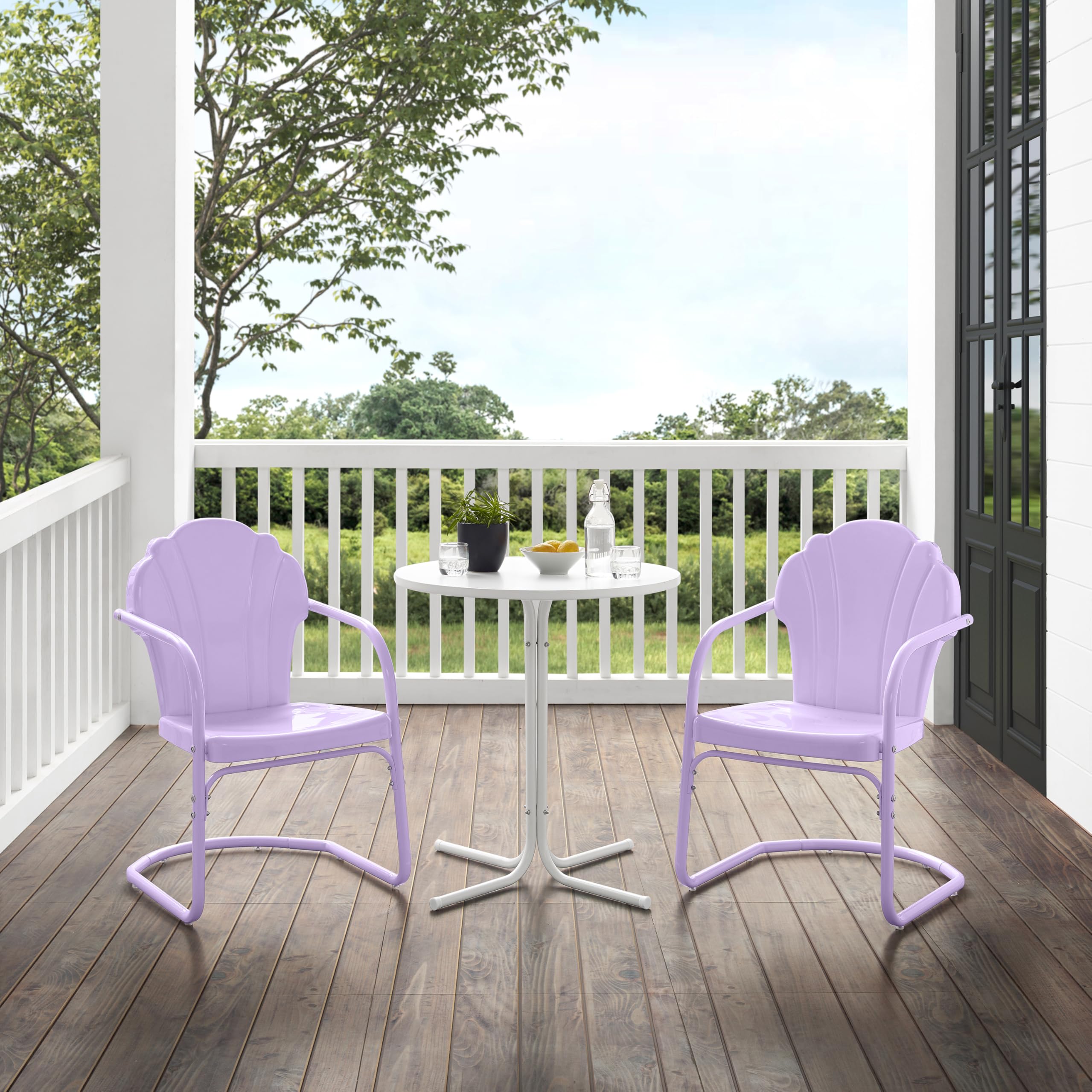 Tulip 3-Piece Outdoor Bistro Set, Vintage Retro Metal Patio Table and Chairs