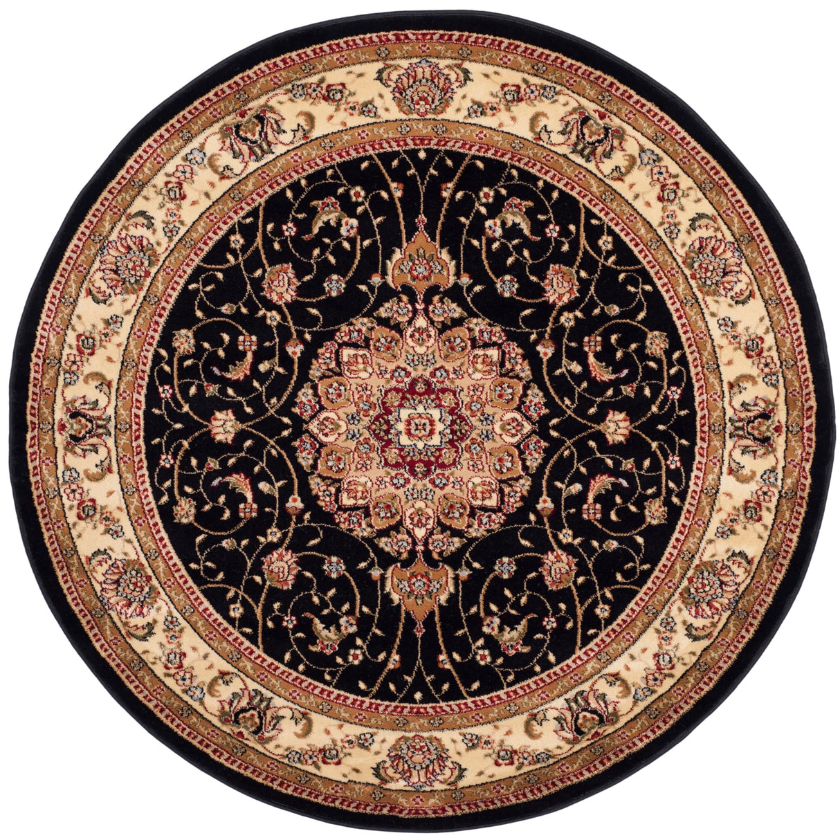 Lyndhurst Traditional Oriental Area Rug - 8' Round Black & Ivory
