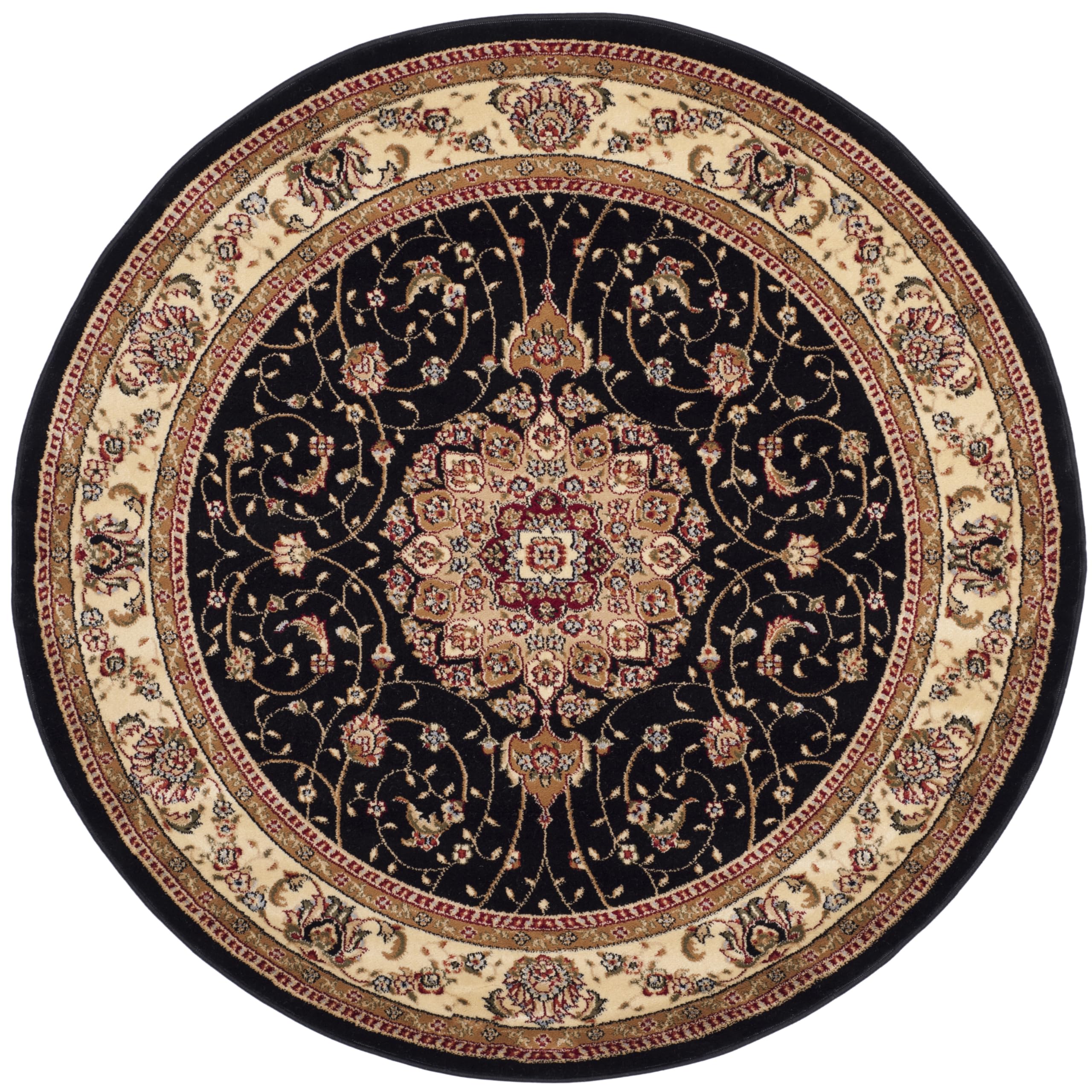 Lyndhurst Traditional Oriental Area Rug - 8' Round Black & Ivory