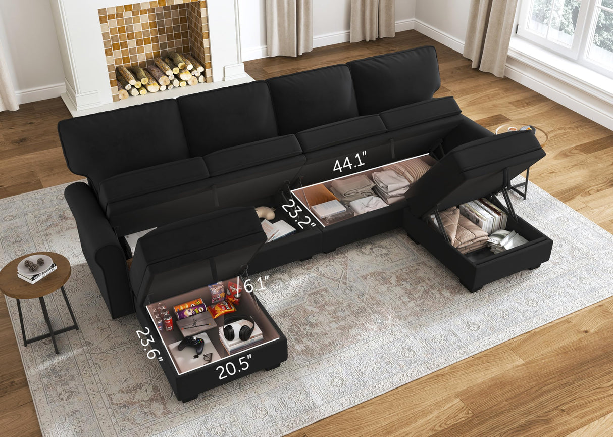 Sectional Sofa with Storage Seat Velvet U Shaped Sectional Couch with Reversible Chaise