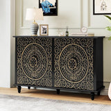 Accent Cabinet with 2 Doors, Decorative Storage Cabinet with Carved Flower Pattern