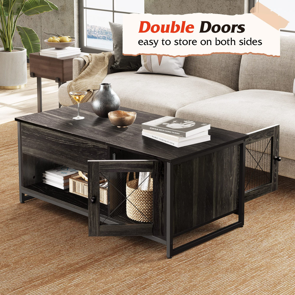 Lift Top Coffee Table with Storage Cabinet, 41.7" Wood Coffee Table for Living Room