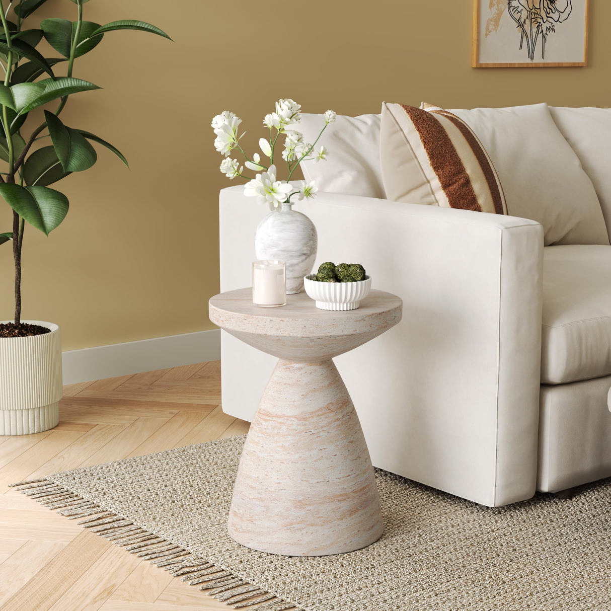 Jayme 20.25" Indoor Outdoor Hourglass Accent Side Table, Patio Decorative End Table