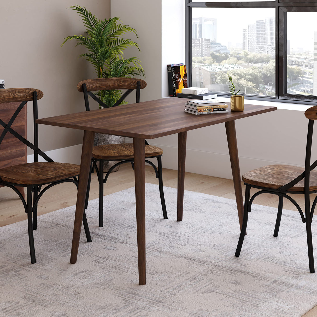 Haisley Dark Walnut 47" Mid-Century Modern Wood Dining Table