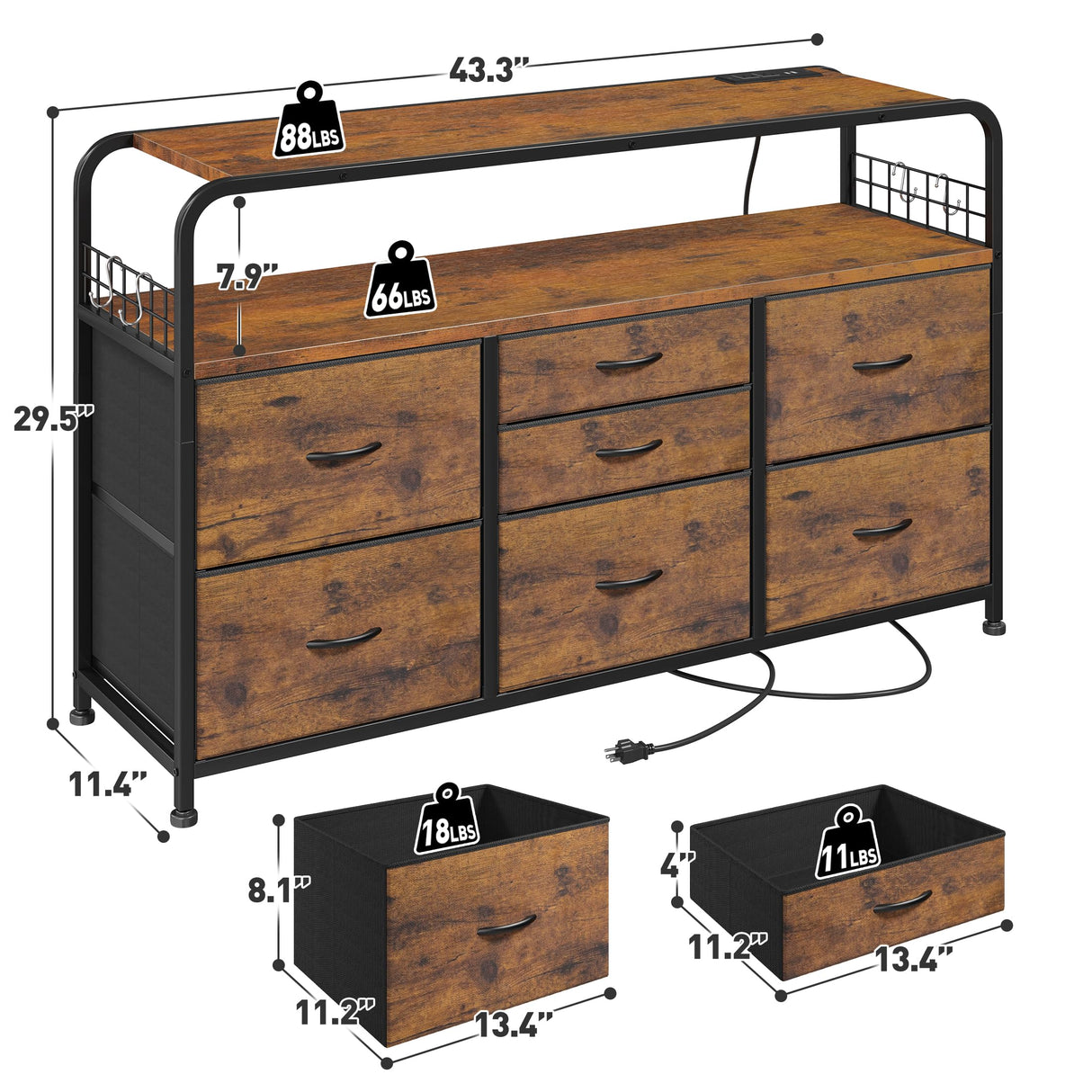 Dresser, Dresser for Bedroom with LED Lights & Charging Station, Bedroom Dresser