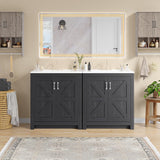 ONBRILL Farmhouse Bathroom Vanity with Sink, Freestanding Bathroom Vanities with Ceramic Basin & Soft-Close Door, Wood Storage Cabinet with Adjustable Shelf for Apartment & Small Space (Black, 30")