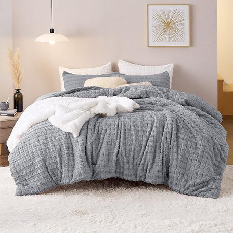 Fluffy Comforter Set King - Ultra Soft Faux Fur Comforter, Linen Comforter Set King Size